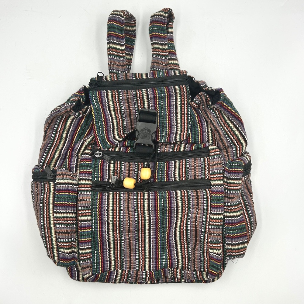 Woven Backpack Multicolor Medium Boho Striped Hippie EUC 12 x 10 x 4 inch